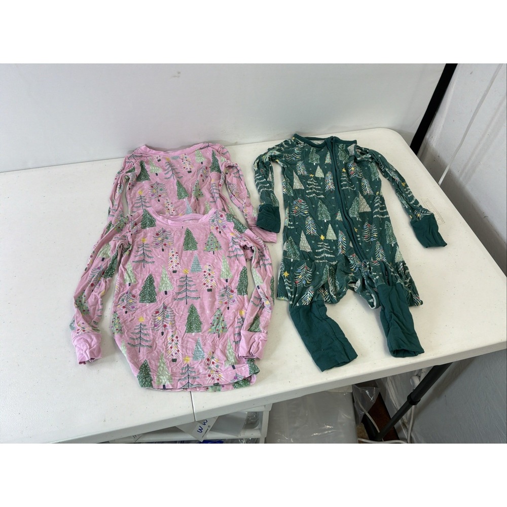 Little sleepies Christmas trees Pajamas 2T Girls Pink Holiday Lot 3 Pieces